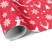 kerstboomrenrendiertje Snowflake Holly Red White Cadeaupapier (Rol Hoek)