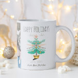 kerstboomretro Pastel Happy Holiday Foto Koffiemok<br><div class="desc">Retrogroen en roze kerstboom met gouden accenten. Ideaal voor je vrienden en familie als je op vakantie foto's mok wilt prettige feestdagen.</div>