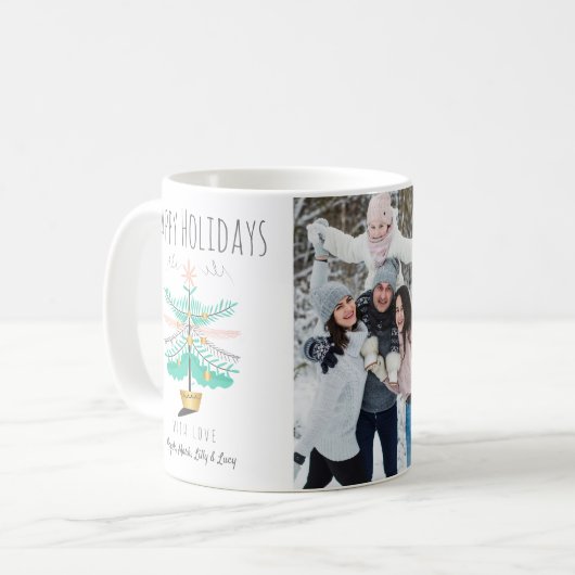 kerstboomretro Pastel Happy Holiday Foto Koffiemok (Voorkant links)