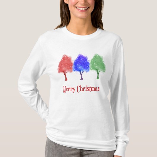 kerstboomroer met kleurrijke mousserende bomen t-shirt (Voorkant)