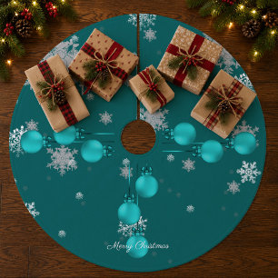 Kerstboomrok met turkooizen kerstballen fleece kerstboom rok