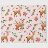 kerstboomroze bessen deerpapier cadeaupapier (Vlak)
