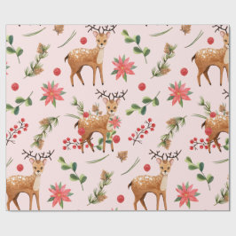 kerstboomroze bessen deerpapier cadeaupapier