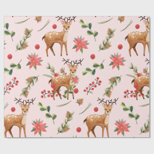 kerstboomroze bessen deerpapier cadeaupapier