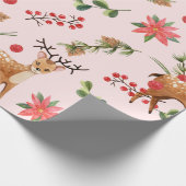 kerstboomroze bessen deerpapier cadeaupapier (Hoek)