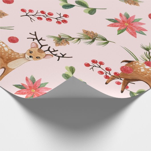 kerstboomroze bessen deerpapier cadeaupapier (Hoek)