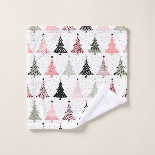 Kerstboomroze en groen met witte achtergrond bad handdoek (Wasdoekje)
