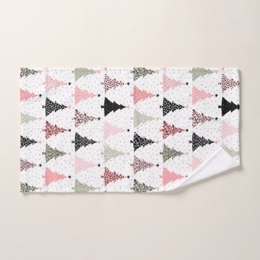 Kerstboomroze en groen met witte achtergrond bad handdoek (Handdoek)