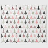 Kerstboomroze en groen met witte achtergrond cadeaupapier (Vlak)