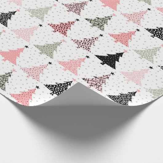Kerstboomroze en groen met witte achtergrond cadeaupapier (Hoek)