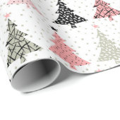 Kerstboomroze en groen met witte achtergrond cadeaupapier (Rol Hoek)