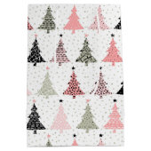 Kerstboomroze en groen met witte achtergrond medium cadeauzakje (Achterkant)