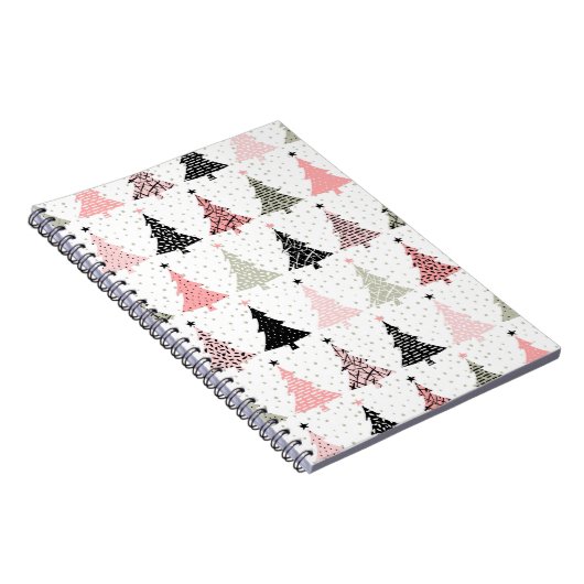 Kerstboomroze en groen met witte achtergrond notitieboek (Rechterzijde)