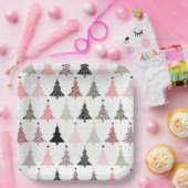 Kerstboomroze en groen met witte achtergrond papieren bordje (Feest)