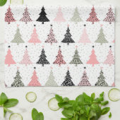 Kerstboomroze en groen met witte achtergrond theedoek (Gevouwen)