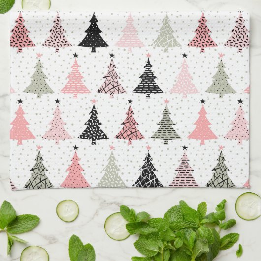 Kerstboomroze en groen met witte achtergrond theedoek (Gevouwen)