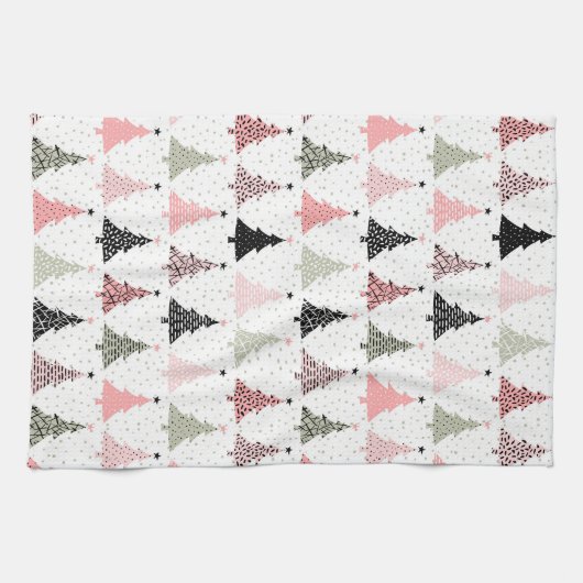 Kerstboomroze en groen met witte achtergrond theedoek (Horizontaal)