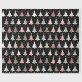 kerstboomroze en groen met zwarte achtergrond cadeaupapier (Vlak)