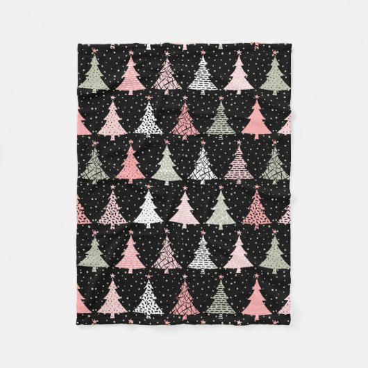 kerstboomroze en groen met zwarte achtergrond fleece deken (Voorkant)