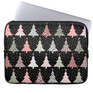 kerstboomroze en groen met zwarte achtergrond laptop sleeve