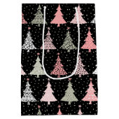kerstboomroze en groen met zwarte achtergrond medium cadeauzakje (Achterkant)