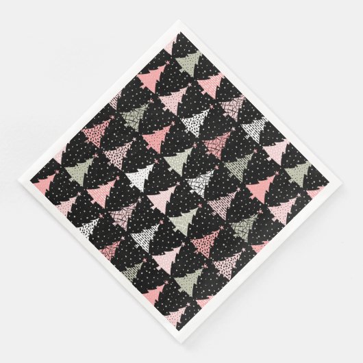 kerstboomroze en groen met zwarte achtergrond servet (Hoek)