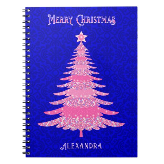 kerstboomroze gepersonaliseerde sneeuwvlokken notitieboek (Voorkant)