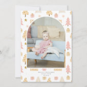 kerstboomroze patroonfoto Aangepast Feestdagenkaart (Voorkant)