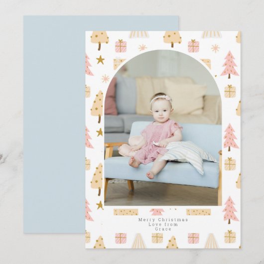 kerstboomroze patroonfoto's Persoonlijke foto's Feestdagenkaart (Voorkant / Achterkant)