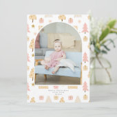 kerstboomroze patroonfoto's Persoonlijke foto's Feestdagenkaart (Staand voorkant)