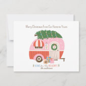 kerstboomroze  Retro Camper Monogram Feestdagenkaart (Voorkant)