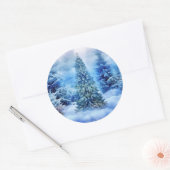 Kerstboomscène Ronde Sticker (Envelop)