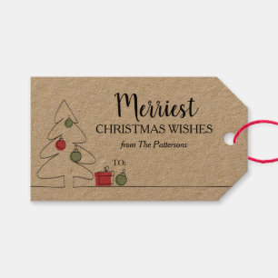 Kerstboomschets feestdag cadeaulabel