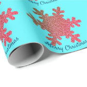 kerstboomschilfers Blauwe roze roze goudglitter Cadeaupapier (Rol Hoek)