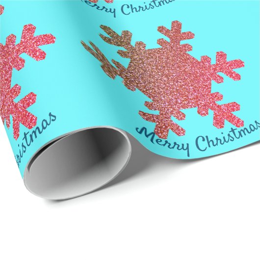 kerstboomschilfers Blauwe roze roze goudglitter Cadeaupapier (Rol Hoek)