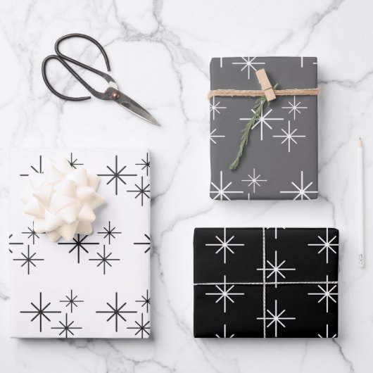 kerstboomschilfers Pattern Black White Elegant Inpakpapier Vel (Voorkant)