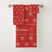 kerstboomschilfers Pattern Elegant Red Gold Bad Handdoek (Insitu)