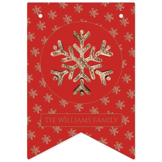 kerstboomschilfers Rood Gold Snowflake Patroon Vlaggetjes (Eerste vlag)