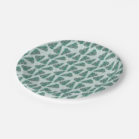 kerstboomschilfers Snowflakes Snowy Green Papieren Bordje (Gekanteld)