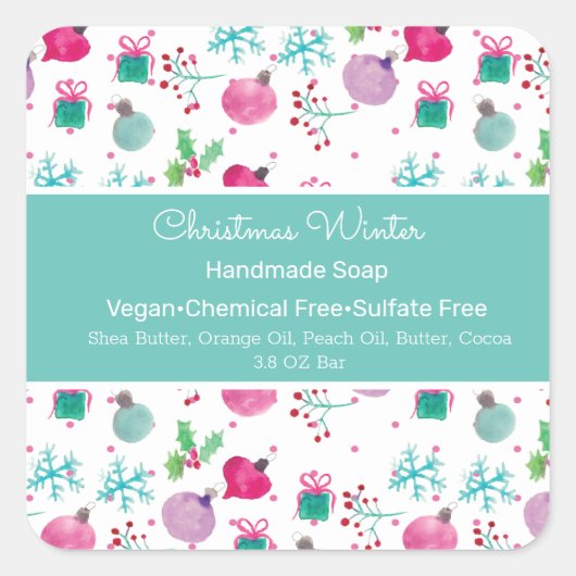kerstboomschilfers Waterverf zeep body scrub Vierkante Sticker (Voorkant)