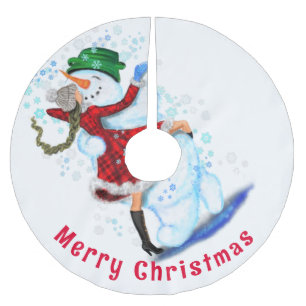kerstboomskirt Snowman en Girl Dance Kerstboom Rok