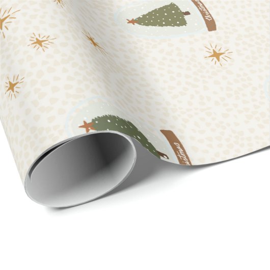 Kerstboomsneeuw Wereldbollen Moderne Cadeaupapier (Rol Hoek)