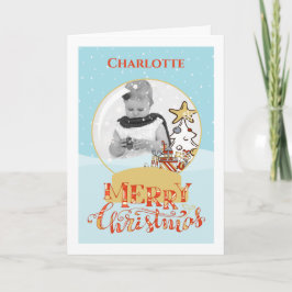 kerstboomsneeuwfotokaart met Wereldbol Feestdagen Kaart