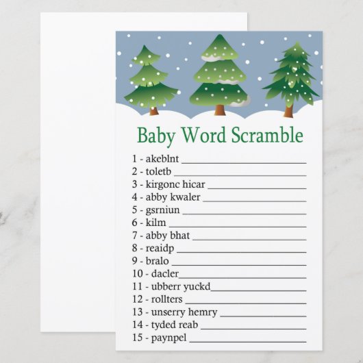 kerstboomspel met Baby-woordscramble (Voorkant / Achterkant)