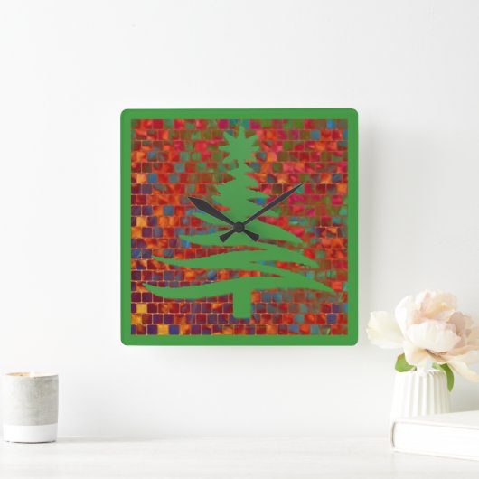 kerstboomstencil Groen Vierkante Klok (Huis)