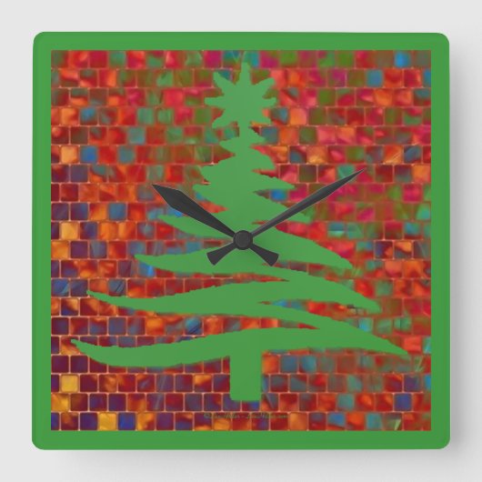 kerstboomstencil Groen Vierkante Klok (Voorkant)