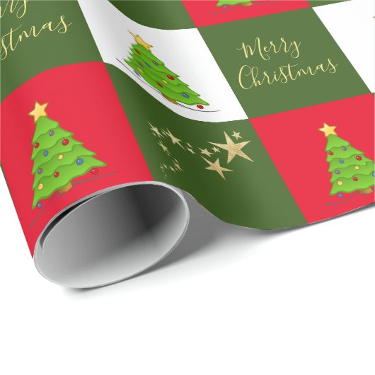 kerstboomsterren Merry kerstscript Cadeaupapier (Rol Hoek)
