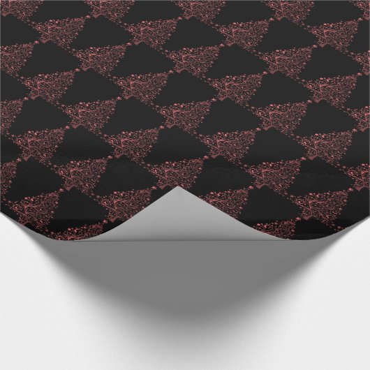 Kerstboomsterren Zwarte Metallic Red look Cadeaupapier (Hoek)