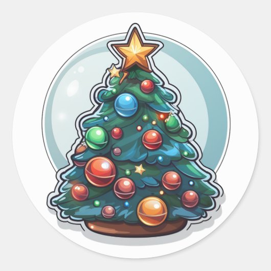 kerstboomsticker ronde sticker (Voorkant)