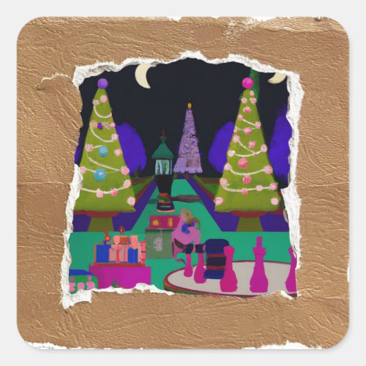 kerstboomsticker voor collage vierkante sticker (Voorkant)